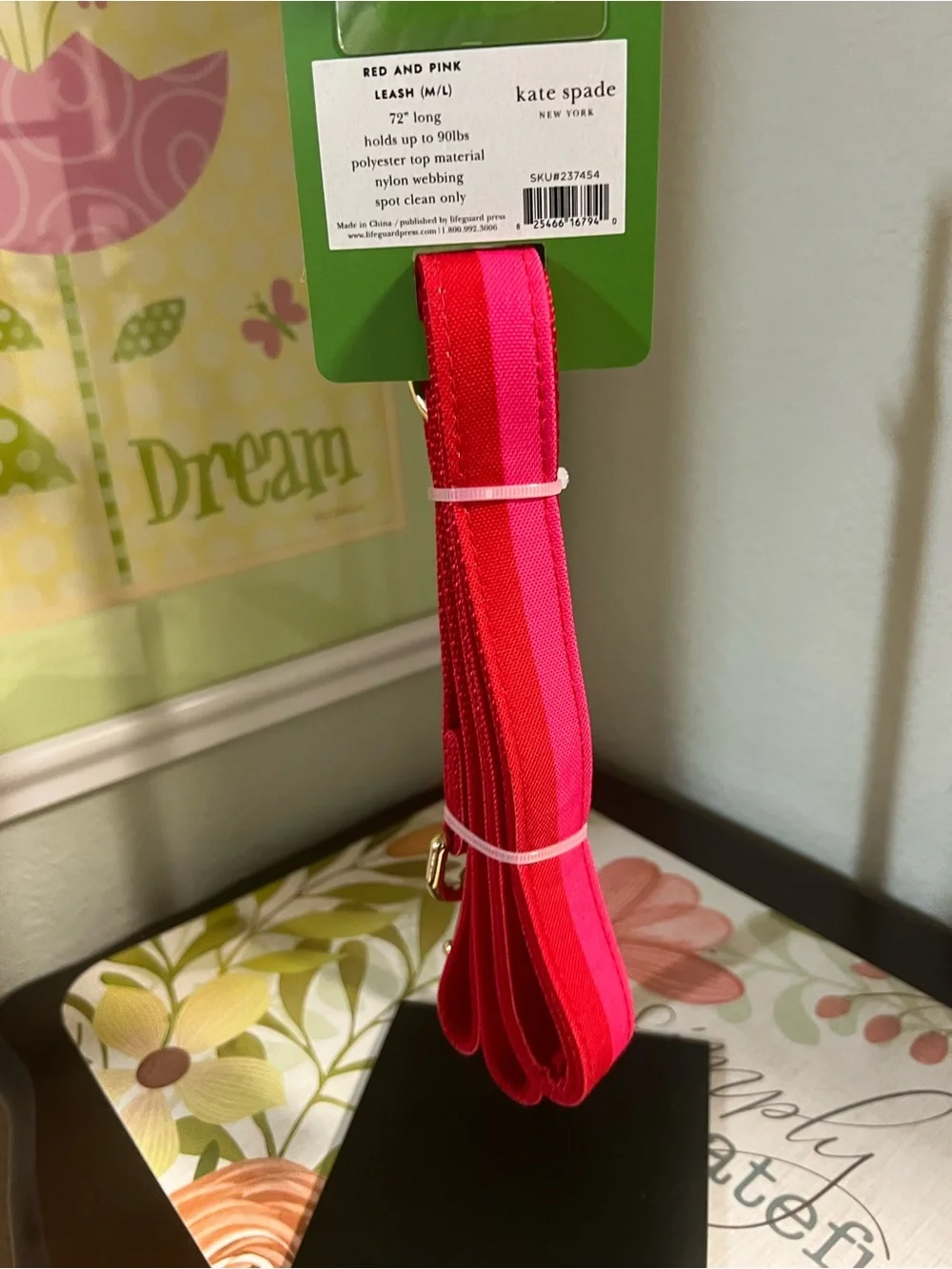 NWT Kate Spade Pink & Red 72” dog leash #YC
